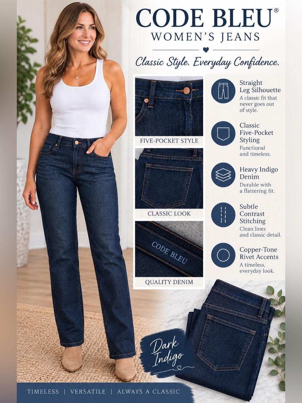 Code Bleu Women's Straight Leg Jeans in Dark Indigo